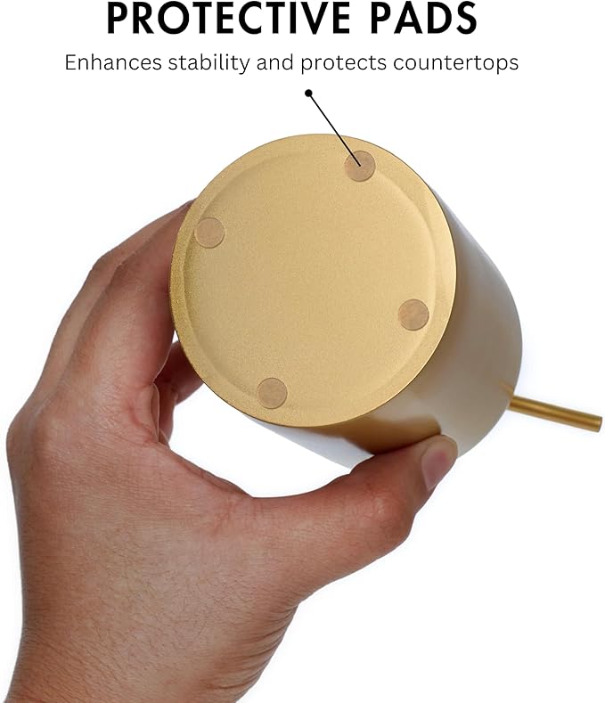 Gold Soap Dispenser for Kitchen & Bathroom – 15 oz Refillable Resin Pump Bottle for Dish Soap, Hand Soap, Shampoo, Conditioner – Modern Countertop Dispenser with Non-Slip Protective Pads