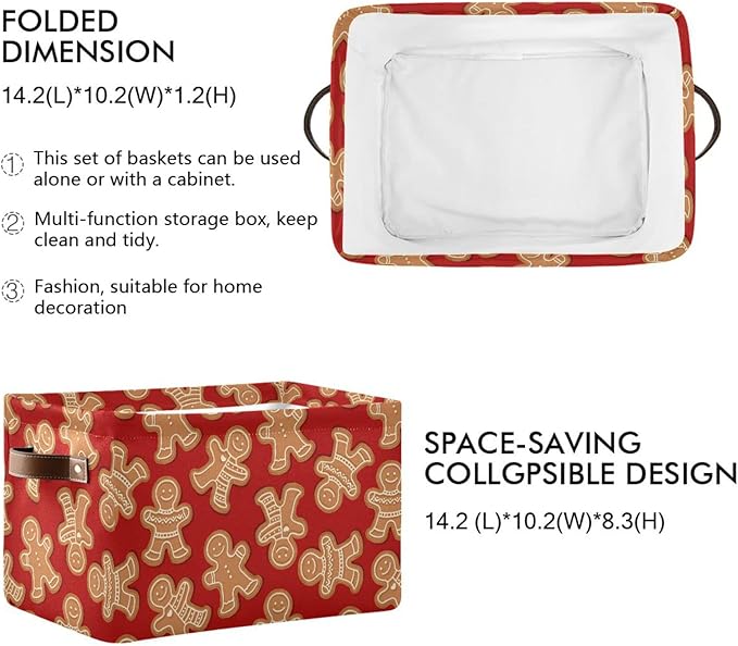 Bolaz Large Storage Basket Christmas Gingerbread Cookies Foldable Storage Box Organizer Bins with Handles for Bedroom Home Office