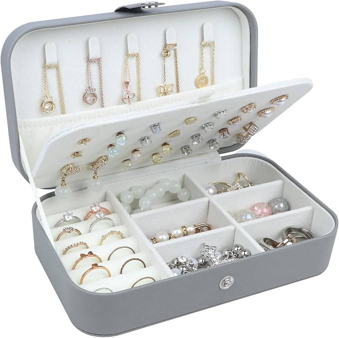 Travel Jewelry Box,Upgraded Travel Jewelry Case,Portable Jewelry Boxes for Women,PU Leather Jewelry Box,Travel Jewelry Organizer for Necklaces,Rings,Earrings,Bracelets,Black