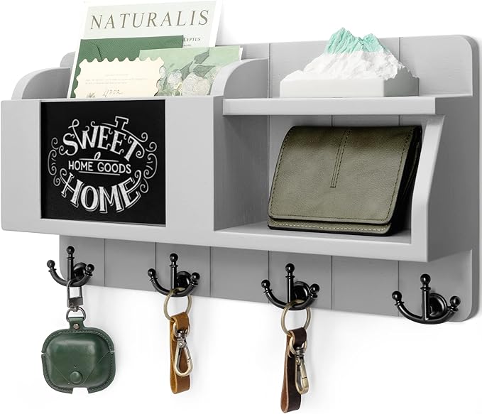 Rebee Vision Key Holder and Mail Organizer Wall Mount with Shelf - Modern Home Decor for Entryway