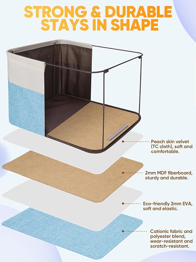 BALEINE 3 Pack Fabric Closet Storage Bins for Shelves, Linen Closet Organizers and Storage, Decorative Baskets for Organizing, Shelf, Clothes, Home, Office (Skyblue, 17''x13''x10.5'')