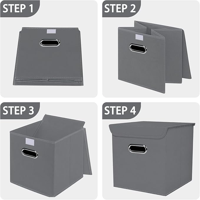 Closet Organizers Fabric Storage Bins With Lids Collapsible Cube Storage Organizer Basket With Handles,Storage Boxes for Clothes Storage,Office,Laundry,Shelves,6 Pack,（Grey