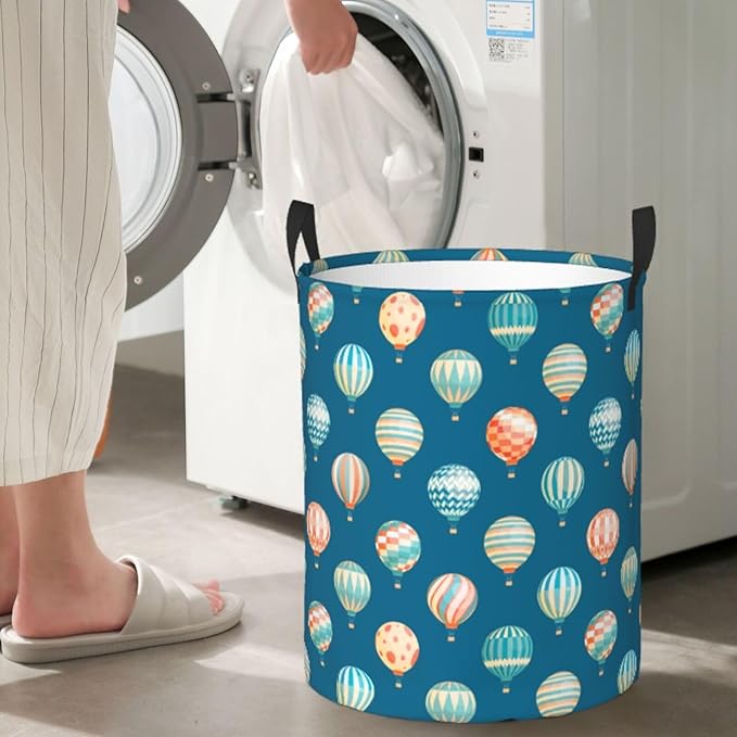 Cute Hot Air Balloons Round Laundry Hamper Storage Basket Toys Clothes Organizer Bin For Home Bathroom Bedroom Dorm Nursery, 62l