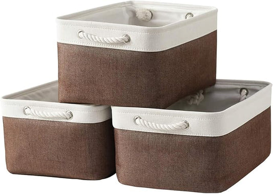 Large Storage Baskets for Shelves, Fabric Baskets for Organizing, Collapsible Storage Bins for Closet, Nursery, Clothes, Home & Office [3-Pack, White&Brown]