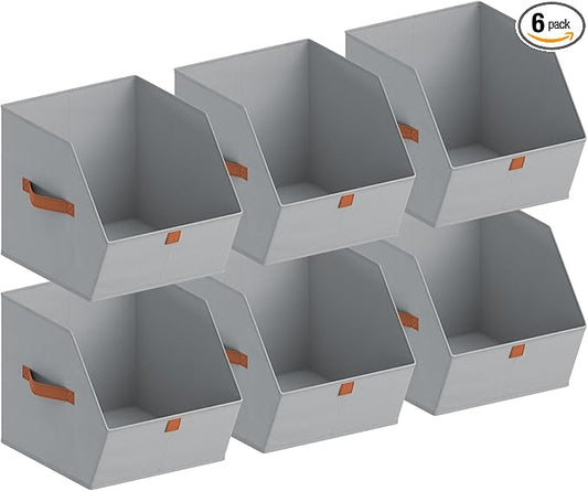 Fabric Closet Storage Cubes - 6 Pack Square Storage Bins with Dual Handles for Clothes, Towels, Toys, Cube Storage Organizers for Bedroom, Nursery, Shelves, Closet, Small Spaces, Grey