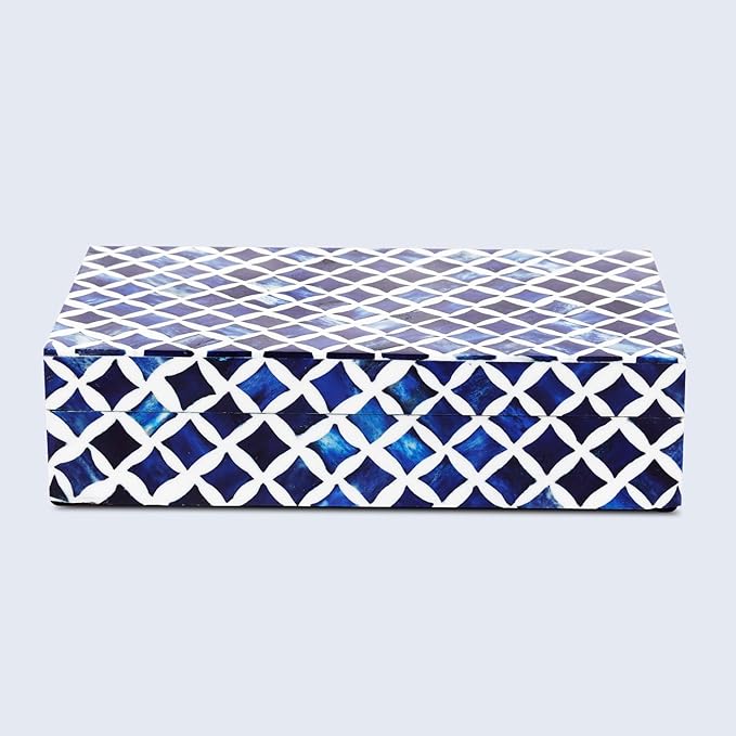Handicrafts Home Large Decorative Storage Box with Lid â 10x6x2.5â Coffee Table Organizer, Keepsake- Decorative Boxes for Home Decor, Stylish Decorative Box for Office Decor- Blue White Star