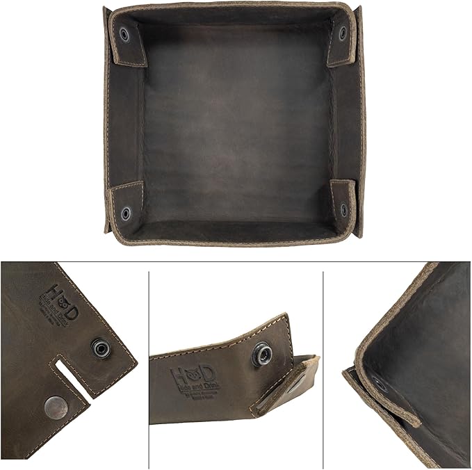 Hide & Drink, Leather Catchall Change Keys Coins Jewels Box Tray Big Storage, Handmade Includes 101 Year Warranty :: Dark Jade
