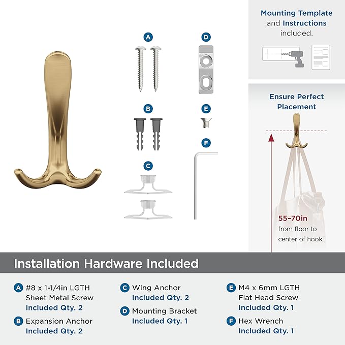 Amerock HBX37013CZ | Finesse Triple Prong Decorative Wall Hook | Champagne Bronze Hook for Coats, Hats, Backpacks, Bags | Hooks for Bathroom, Bedroom, Closet, Entryway, Laundry Room, Office