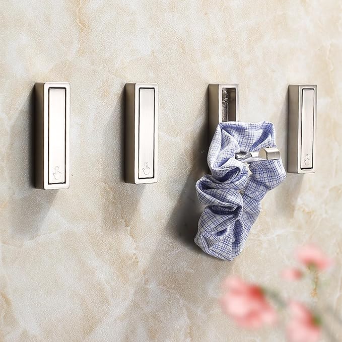 4PCS Folding Coat Hooks, Heavy Duty Wall Hooks Made of Zinc Alloy with Fixing Accessories, Foldable Wall Hooks for Hanging Clothes, Keys, Towels (Silver)