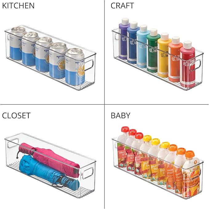 mDesign Plastic Bathroom Storage Container Bins w/ Handles - Closet, Cabinet, Vanity, Cupboard Shelf Organization, Hair Tools Accessory Organizer - Ligne Collection; Clear, â5x3.75x16 (Pack of 8)