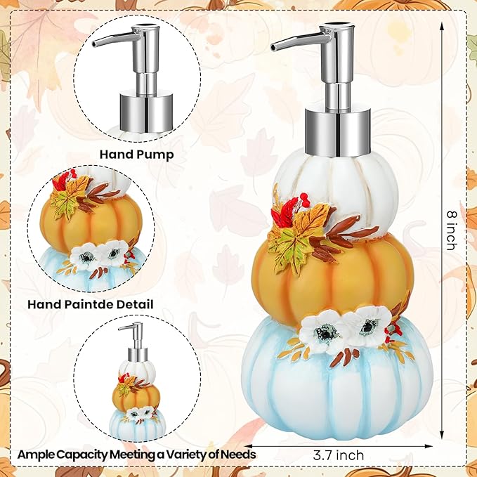 4 Pcs Fall Pumpkin Soap Dispenser Thanksgiving Day Gift Set Autumn Bathroom Accessories, Lotion Pump and Fingertip Towels with Gift Box for Home Bath Autumn Decoration