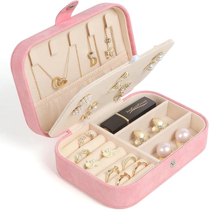 Travel Jewelry Box,Small Jewelry Organizer Boxes for Women Girls, Travel Jewelry Case Portable Jewelry Storage for Earrings,Ring,Necklaces,Bracelets - Red