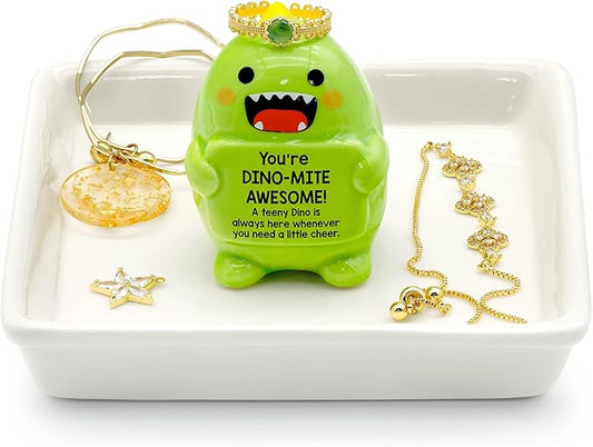 PUDDING CABIN Dinosaur Gifts for Women Ring Holder Dish for Rings Earrings Necklace Bracelets Jewelry Organizer Home Decor, Mothers Day Birthday Gift for Women Mom Friendship Christams