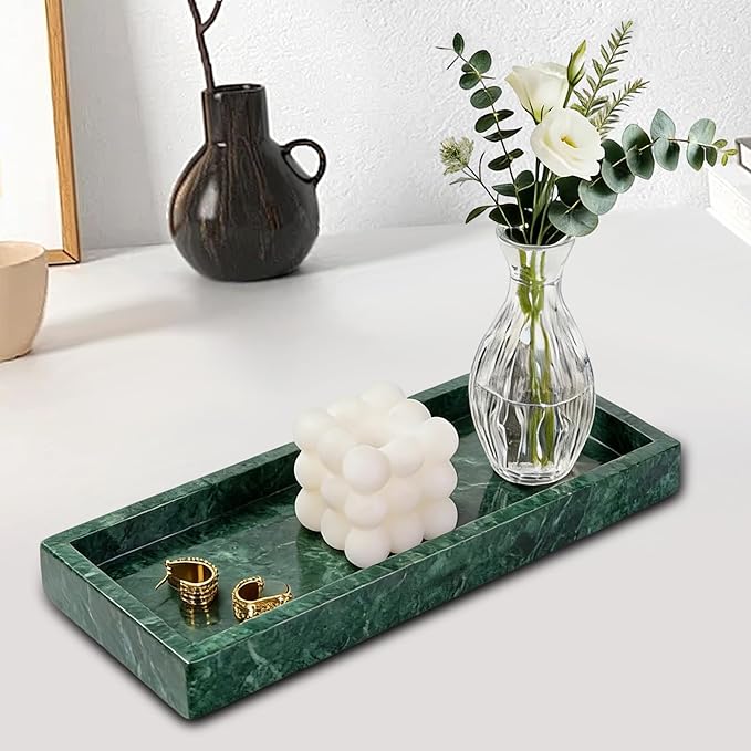 Natural Marble Tray, Stone Tray for Bedroom/Bathroom/Kitchen/Vanity Countertop, Jewelry Tray for Rings Earrings Necklace Bracelet Watch, Room Decor Aesthetic