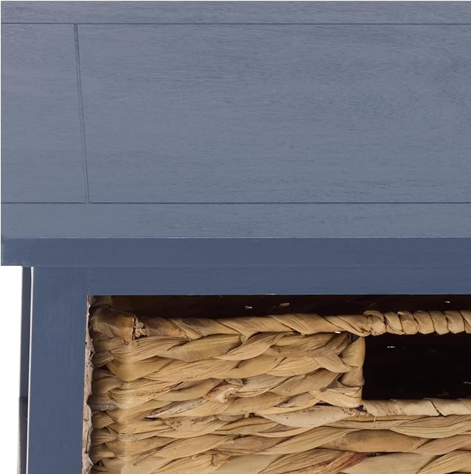 SAFAVIEH Home Collection â Vedette Blue 5-Basket Storage Tower, Natural Rattan Accent Design, Fully Assembled (AMH5739H)