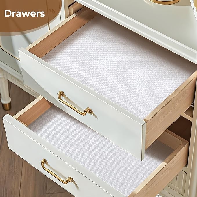Coavas Extra Grip Thickened Shelf and Drawer Liner - Non-Adhesive Non-Slip Waterproof Mats for Kitchen Cabinets, Drawers, Shelves, Dresser & Cupboard, Easy Cut DIY (White, 12IN x 20FT)