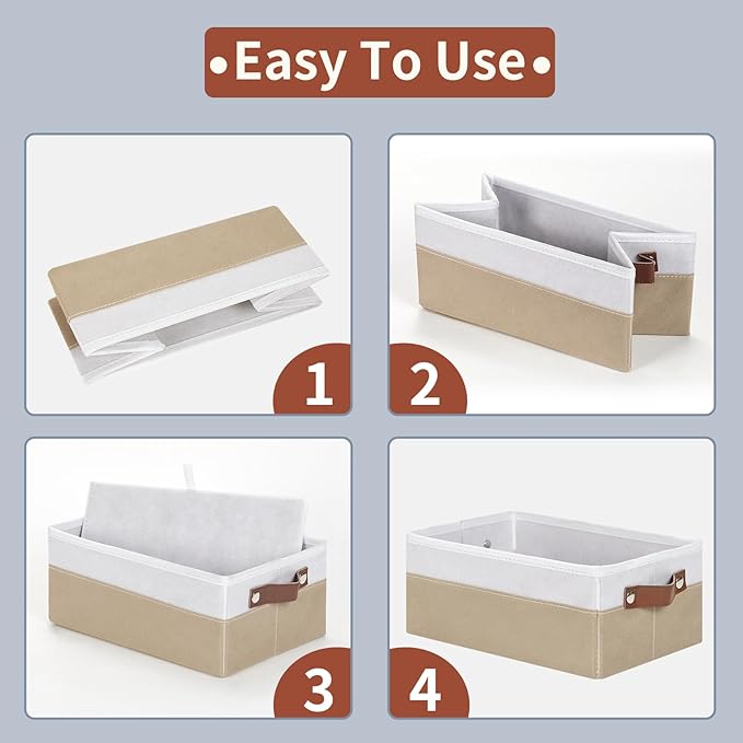 HNZIGE Collapsible Storage Bins, 6 PCS Fabric Small Storage Bins for Organizing Shelves, White&Beige, 11.8 x 7.8 x 5.1 inches