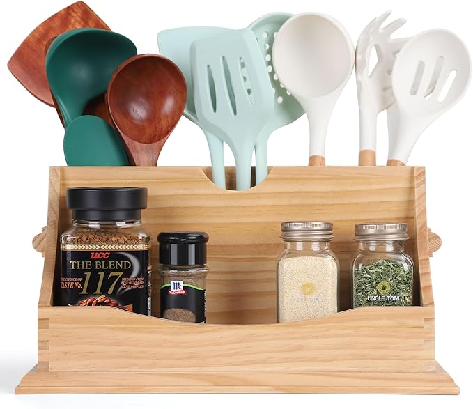 Innovation Kitchen Utensil Holder for Countertop with 4 Compartments, Natural Color(Utensil Not Included)