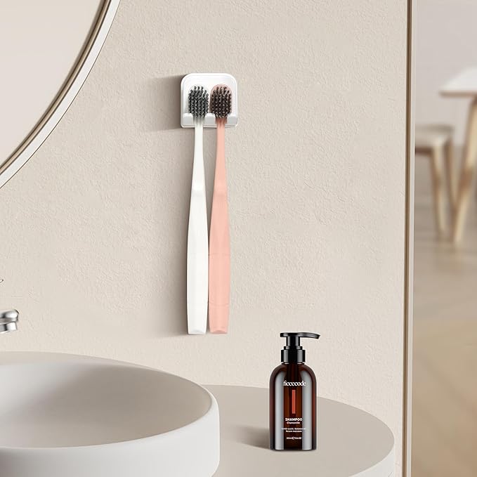2-Piece Set of White self-Adhesive Wall-Mounted Waterproof Toothbrush Holders, Electric Toothbrush Holder for Bathrooms，Suitable for Bathroom Showers.