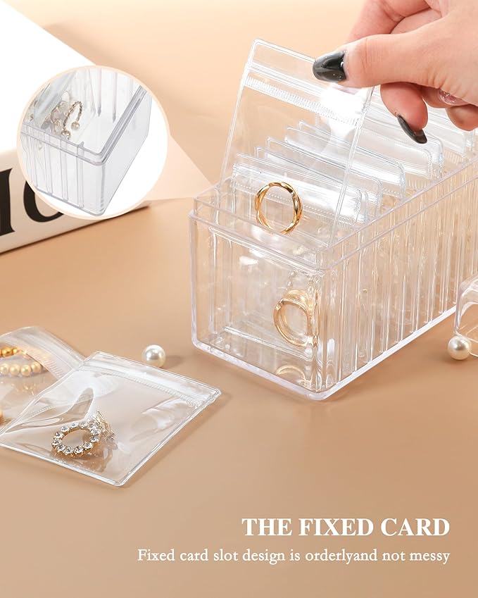 Acrylic Jewelry Box Organizer, Clear Jewelry Organizer and Storage with 20 Portable Anti Tarnish Jewelry bags, Travel Jewelry Case for Earrings/Rings/Necklaces Gifts for Women Girls, Clear