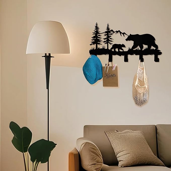 Metal Bear Coat Hooks Wall Art Decoration, Clothes Hangers and Key Holders, Metal Clothes Racks and Backpack Hooks - Animal Themed Hooks Decoration for Storage, Living Room, Office, Hallway