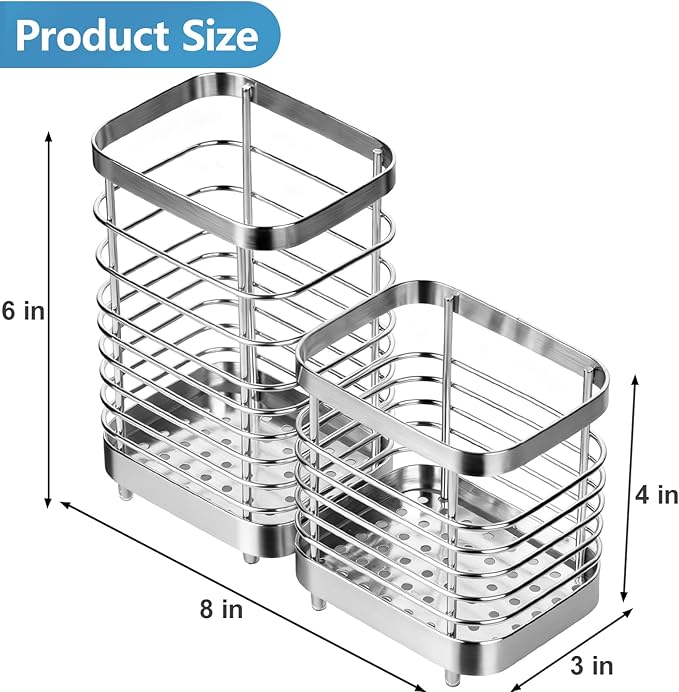 Utensil Holder, Stainless Steel Utensil Drying Rack for Kitchen Counter, Silverware Cutlery Flatware Holder Forks, Knives, Spoons, Chopsticks Organizer