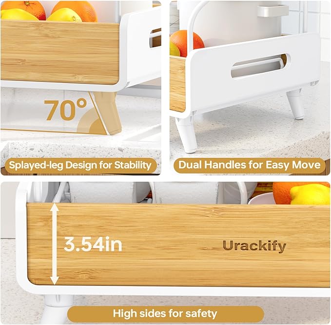2-Tier Dish Drying Rack, Large Stainless Steel & Bamboo Dish Rack for Kitchen Counter, Dish Drainers with Adjustable Automatic Spout,Drying Rack Kitchen with Utensil Holder, White