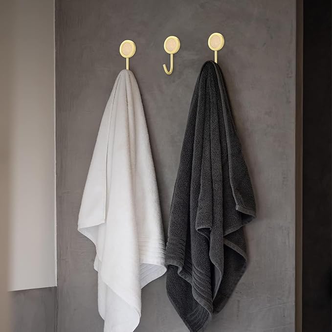 2 Pack Adhesive Hooks, Brass Wall Hooks, Bath Towel Hook, Self Adhesive Hooks Wall Hangers Without Nails for Entryway Kitchen Bathrooms Door (White)