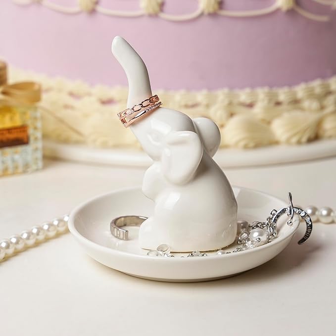 Elephant Ring Holder Ceramic Ring Dish, Jewelry Holder Dish Trinket Tray For Rings Earrings Trinkets Organizer, Christmas Birthday Bridesmaid Gifts for Women