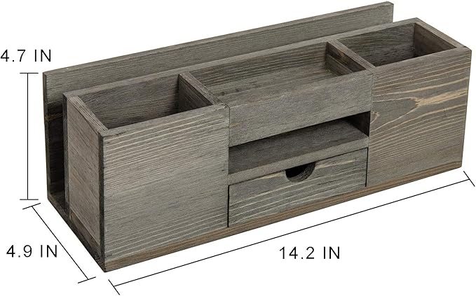 Liry Products Brown Wooden Desktop Organizer Multiple Compartments Rack Shelf Drawer Tabletop Wood Storage Cabinet Office Supplies Caddy Document Stationery Holder Accessory Sorter Vanity Home