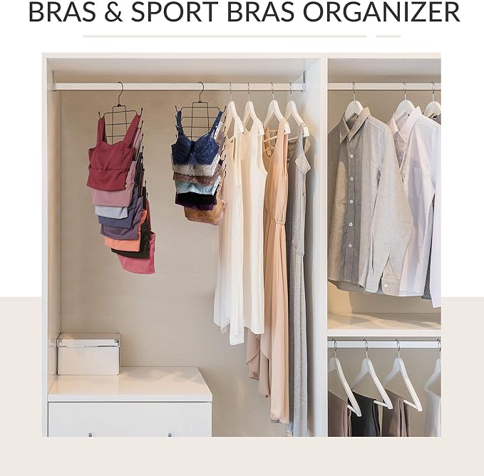 ZEDODIER Tank Top Hanger Space Saving, Bra Hangers for Closet Organizer, Hanging Bra Organizer Tank Tops Holder with 8 Hooks, Metal Closet Organizers and Storage Small Space Solutions, Black