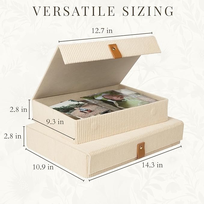 Cozy Corduroy Decorative Keepsake Storage Boxes with Lids - Set of 2 Giftable Haven Boxes For Photos, Memory Box, Bookshelf Decor, Photo Box, Keepsake Storage, Home Décor, Manage Clutter