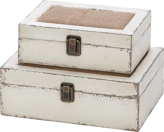 Deco 79 Wooden Decorative Box Decorative Keepsake Boxes with Hinged Lid, Set of 2 Storage Boxes 10", 8"W, White