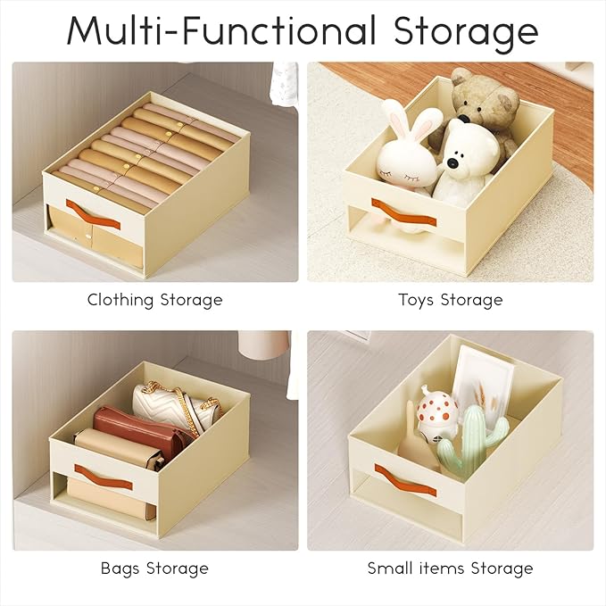 Drawer Organizers and Storage - 10 Pack Foldable Pants Organizer with Clear Window & Handles, Fabric Closet Organizer for Clothes, Jeans, Sweaters, Towels, T-shirt, Scarf (Beige)