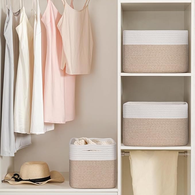 Baskets for Organizing,Storage Baskets,3 Pack Baskets for Shelfves,15"×10"×9" Woven Basket,toy storage bins,bins for organization
