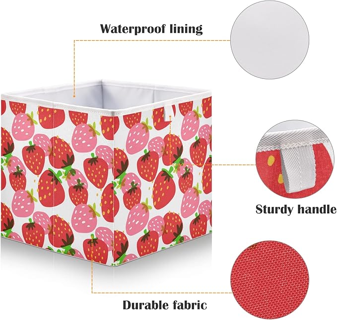 Blueangle Beautiful Strawberry Cube Storage Bin, 11 x 11 x 11 in, Large Collapsible Organizer Storage Basket for Home Décor