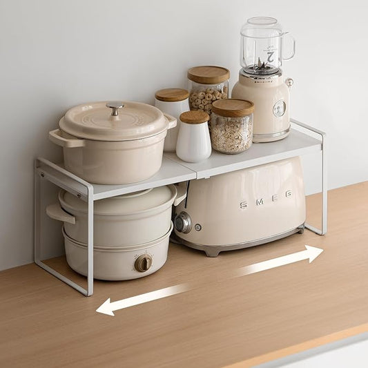 Expandable Cabinet Countertop Shelves, Stackable Shelves Organizers for Kitchen Cabinet Countertop Storage, Adjustable Counter Pantry Organizer Shelf Rack Stand