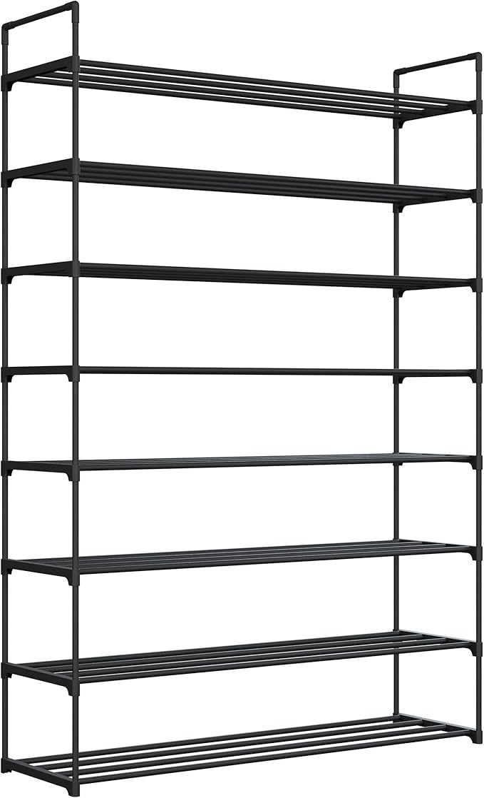 Shoe Rack - 8-Tier Shoe Organizer for Closet, Bathroom, Entryway - Shelf Holds 40 Pairs Sneakers, Heels, Boots by Home-Complete (Black)