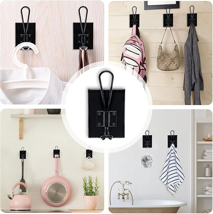 Coat Hooks Wall Mounted, 2 Pack Wood Wall Hooks for Hanging, Towel Hook for Bathroom, Bedroom, Entryway, Kitchen (Black)