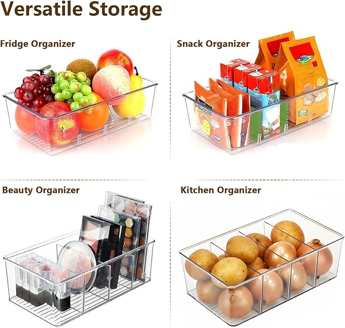 8 Pack Refrigerator Organizers and Storage,Clear Plastic Organizer Bins for Pantry,Kitchen,Fridge Organization and Storage,4 compartment Snack Containers for Spice Packets,Tea bag
