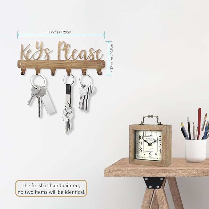 Keys Please Key Holder Wall Mounted,Key Hooks on Wall,Antique Gold Metal Decorative Key Organizer Rack Hooks Holder for Hallway,Entryway,Front Door,Office(Antique Gold:11 x 4.25 inch)