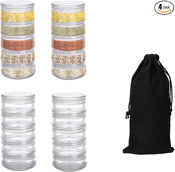 4 Sets 5 Layers Travel Spice Container with Black Organizer Bag, Clear Mini Portable Stackable Camp Spice Kit for Outdoor Cooking, Traveling, Barbecuing Use