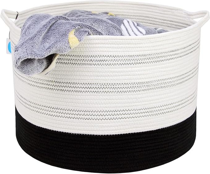 Casaphoria XXXLarge Cotton Rope Basket 22" X 22"X 14" Blanket Basket for Living Room Woven Basket Soft Laundry Blanket Basket storage basket bin with Handleï¼pack of 1ï¼