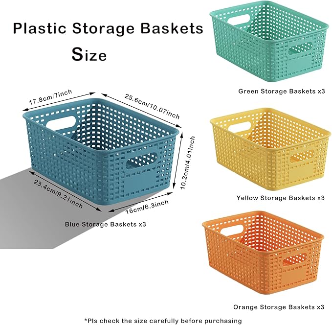 Plastic Storage Basket for Organizing 12 Pack Small Colored Storage Bins Container for Shelves, Colorful Shelf Baskets with Handles for Organization