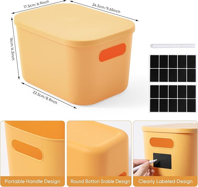 Plastic Storage Bins with Lid, Stackable Storage Containers for Organizing, Decorative Storage Baskets for Shelves Living Room Playroom Classroom Office (Small (8 PCS))