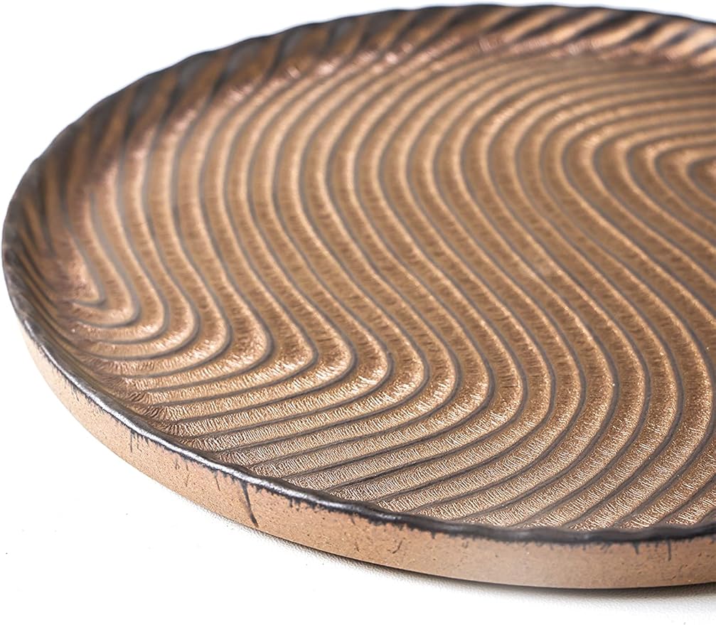 Vanity Tray, Candle Tray, Bathroom Tray, Countertop Tray, Perfume Holder Organizer, Decorative Tray for Dresser, Table, Bathroom Countertop, Home dÃ©cor, Round, Brown, 8"Ã8"