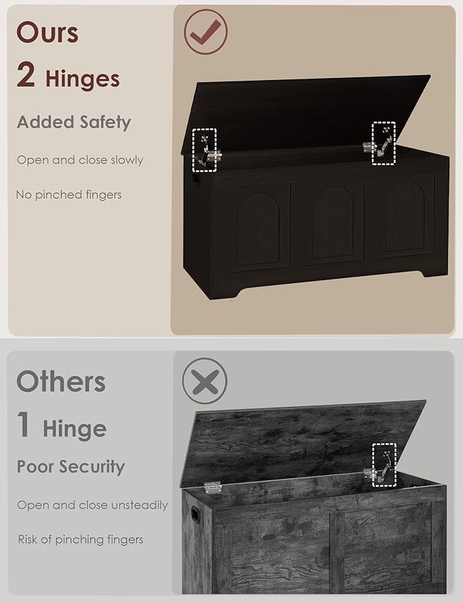 DINZI LVJ Storage Chest, 39.4â Wooden Toy Box with 2 Safety Hinges, Entryway Shoe Bench with Flip-Top, Sturdy Large Storage Trunk for Living Room, Bedroom, Playroom, Easy Assembly, Espresso