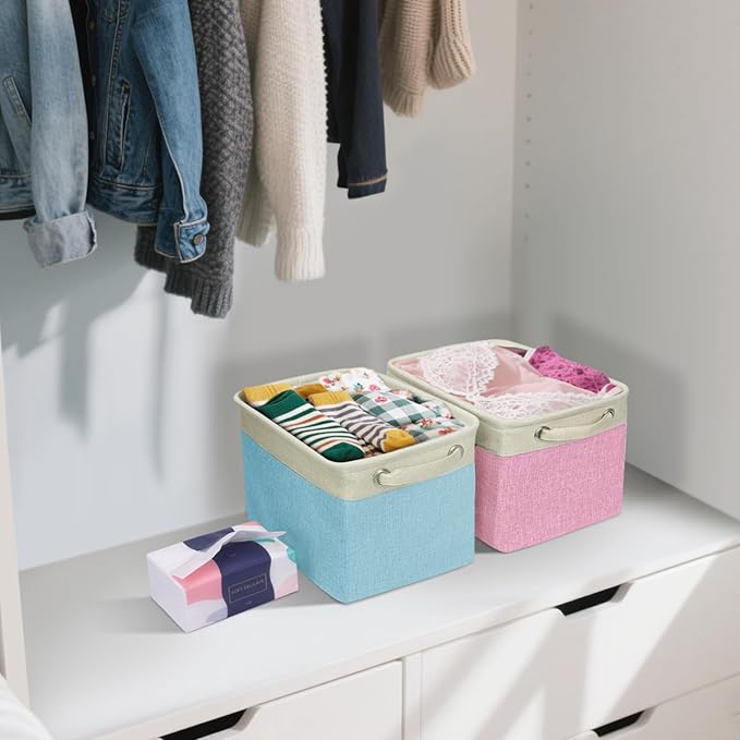 BALEINE 3 Pack Fabric Closet Storage Bins for Shelves, Linen Closet Organizers and Storage, Decorative Baskets for Organizing, Shelf, Clothes, Home, Office (Skyblue, 12"x8"x8")