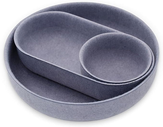 Welaxy EDC Cathall Desk Organizer felt bowls round stylish nightstand multi tray Entryway Bedside Caddy for Keys Phone Wallet Watch Glasses Pens minimalist living 3-Piece (Glacier gray)
