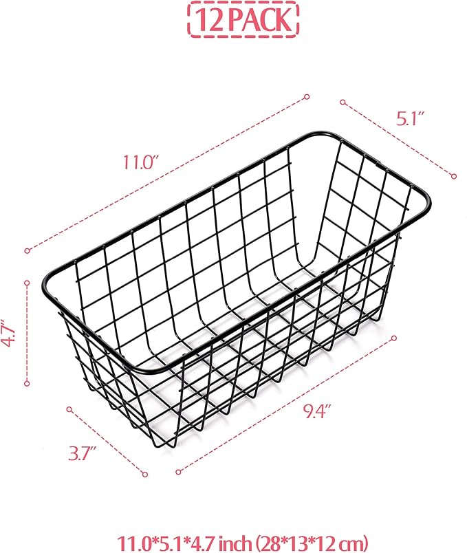 12 Pack Wire Storage Baskets Household Metal Wall-Mounted Containers Organizer Bins for Kitchen Bathroom Freezer Pantry Closet Laundry Room Cabinets Garage Shelf, Medium